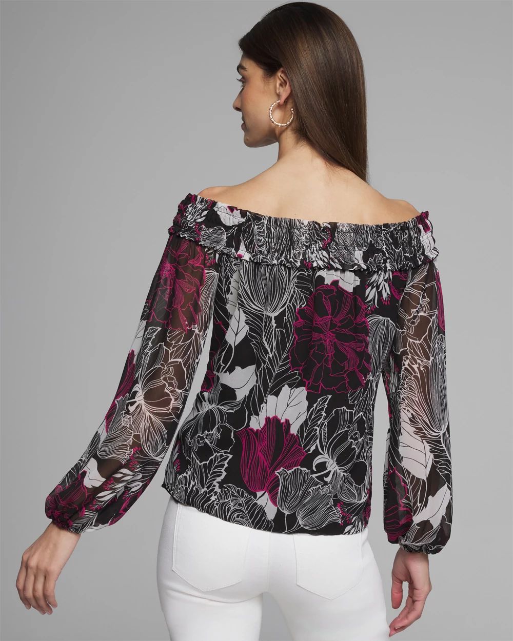 Outlet WHBM Off The Shoulder Chiffon Blouse White House Black Market
